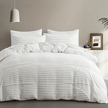 BEDAZZLED Queen Size Duvet Cover 5 Pieces White Textured Duvet Cover Sets Soft and Breathable Boho Tufted Bedding Comforter Cover Set for Gifts Comforter Not Included White Queen
