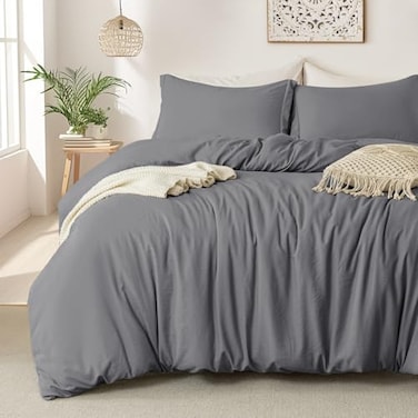 MILDLY Super Soft Duvet Cover 100 Washed Microfiber Dark Grey Comforter Cover Set 3 Pieces with Zipper Closure Corner Ties No Comforter