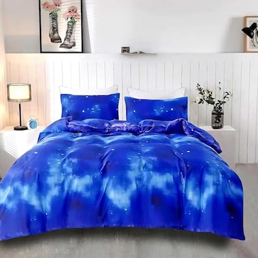 SDIII Blue Galaxy Duvet Cover Set Full with 2 Pillowcase Not Including Comforter Inside Space Bedding Duvet Cover Full with Zipper and Corner Ties