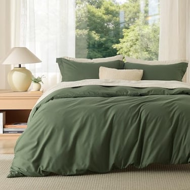 Bedsure Duvet Cover Oversized King Size Soft Double Brushed Bedding Set for Kids Adults Zipper Closure 3 Pieces Includes 1 Duvet Cover 120x98 2 Pillow Shams NO Comforter Olive Green