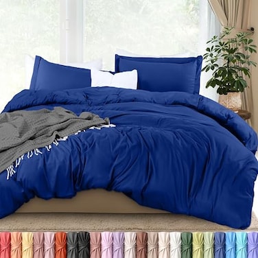 Utopia Bedding Duvet Cover King Size 3 Piece with Zipper Closure 1 Comforter Cover 104X90 Inches 2 Pillow Shams 20X36 Inches Royal Blue Comforter Not Included