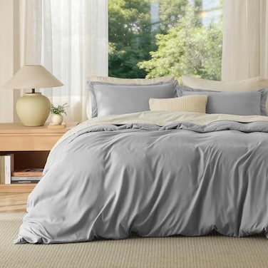 Bedsure Duvet Cover Oversized Queen Size Soft Double Brushed Bedding Set for Kids Adults Zipper Closure 3 Pieces Includes 1 Duvet Cover 98x98 2 Pillow Shams NO Comforter Grey