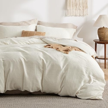 Bedsure Ivory White Waffle Duvet Cover King Size Luxury Soft Breathable Comforter Cover for All Season 3 Pieces WrinkleResistant Zipper Bedding with 8 Corner Ties