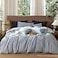 MooMee Wavy Striped Duvet Cover Set 100 Washed Cotton Linen Like Textured Breathable Durable Soft Comfy Cornflower Blue Queen 90x90