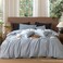 MooMee Wavy Striped Duvet Cover Set 100 Washed Cotton Linen Like Textured Breathable Durable Soft Comfy Cornflower Blue Queen 90x90