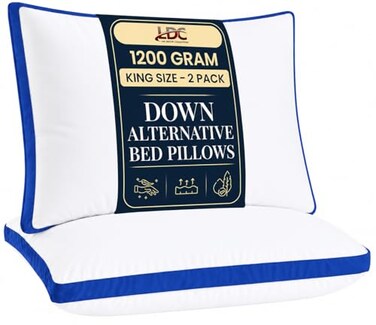 LDC LUX King Size Bed Pillows Set of 2 Down Alternative Gusseted Blue 36x18