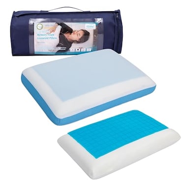 Comfyt Cervical Pillow Cooling Orthopedic Memory Foam Pillows for Back Stomach Side Sleeper Sleeping Travel Neck Gusseted Bed Pillow Gel Layer Provides Coolness Removable Washable Cover