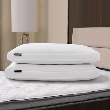 Beautyrest White Feather Down Fiber Pillows Set of 2 Pack with 2 Gusset Support PillowsHotel Collection 100 Cotton Hypoallergenic Medium Firm Bed Pillows for Side Sleeper