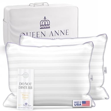 Queen Anne Hotel Pillows Queen Size Bed Pillows for Sleeping Set of 2 Adjustable Luxury Down Alternative for Side Back Sleepers Firm Support Cooling Hypoallergenic Made in USA
