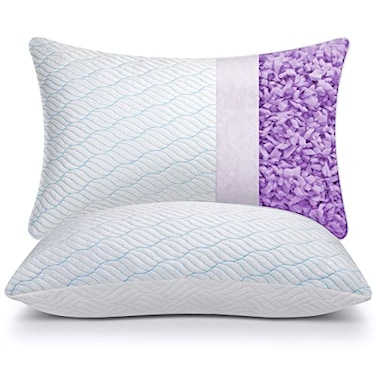 WISHSMILE King Size Shredded Memory Foam Pillows Cooling King Pillows 2 Pack Adjustable Height Firm Support DoubleSided Polyester Ice Silk Cover Washable Bed Pillows for Home King 2036 Inch