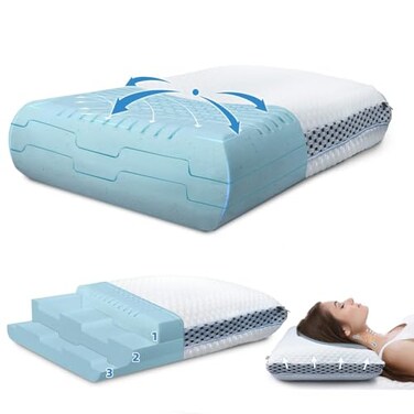 MASTERY MART Firm Pillow for Deep Sleep Cooling Memory Foam Adjustable Height Standard Size Ideal for Side Back Stomach Sleepers 25 x 16