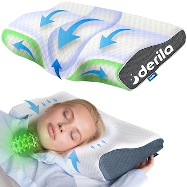 Derila Cervical Neck Pillow for Sleeping Support Pillow for Back Stomach Side Sleeper Contour Memory Foam Pillows for Shoulder Relief for Women 197 x 118 x 39