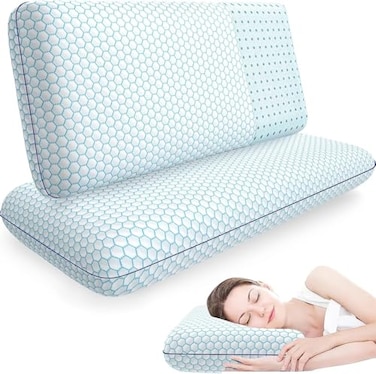 CushyOasis Memory Foam Pillows for Side Back and Stomach Sleepers Set of 2 Bed Pillow with Washable Cover and Breathable Mesh Bed Pillow for Sleeping BlueKing Size