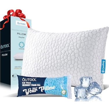 QUTOOL Cooling Pillow for Sleeping CertiPURUS Shredded Memory Foam King Pillow Set of 1 Cool Pillow for Hot Sleepers Adjustable Firm Pillow for Side Back Stomach Sleepers Soft Yet Support White