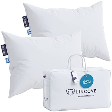 Lincove Cloud Natural Canadian Down Pillow White Luxury Sleeping Pillow 625 Fill Power 500 Thread Count Cotton Shell Made in Canada King Firm 2 Pack