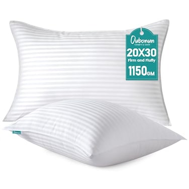 Oubonun Queen Size Pillows Set of 2 Fluffy Supportive Down Alternative Pillows with Zippered Cotton Cover Breathable and Cool for All Sleeping Positions Machine Washable 20x30