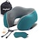 napfun Neck Pillow for Travel with Travel Pouch Sleep Mask Earplugs Memory Foam Airplane Pillow for Headrest Sleep with Eyeshades Plane Essentials with Eye Blindfold Teal Striped Kit