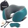 napfun Neck Pillow for Travel with Travel Pouch Sleep Mask Earplugs Memory Foam Airplane Pillow for Headrest Sleep with Eyeshades Plane Essentials with Eye Blindfold Teal Striped Kit
