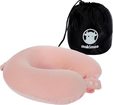 Makimoo Travel Neck Pillow Top Memory Foam Pillow for Head Support Ideal for Airplanes Cars and Home Recliners Adjustable and Soft Pink