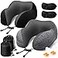 ExploreBliss Travel Pillow 2 Pack Travel Pillows for Sleeping Airplane Removable Cover Neck Pillow with Adjustable Clasp Memory Foam Neck Pillow Set Dark Grey Black