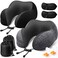 ExploreBliss Travel Pillow 2 Pack Travel Pillows for Sleeping Airplane Removable Cover Neck Pillow with Adjustable Clasp Memory Foam Neck Pillow Set Dark Grey Black