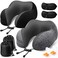 ExploreBliss Travel Pillow 2 Pack Travel Pillows for Sleeping Airplane Removable Cover Neck Pillow with Adjustable Clasp Memory Foam Neck Pillow Set Dark Grey Black