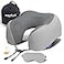 napfun Neck Pillow for Travel with Travel Pouch Sleep Mask Earplugs Memory Foam Airplane Pillow for Headrest Sleep with Eyeshades Plane Essentials with Eye Blindfold Light Gray Striped Kit