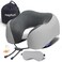 napfun Neck Pillow for Travel with Travel Pouch Sleep Mask Earplugs Memory Foam Airplane Pillow for Headrest Sleep with Eyeshades Plane Essentials with Eye Blindfold Light Gray Striped Kit