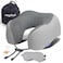 napfun Neck Pillow for Travel with Travel Pouch Sleep Mask Earplugs Memory Foam Airplane Pillow for Headrest Sleep with Eyeshades Plane Essentials with Eye Blindfold Light Gray Striped Kit