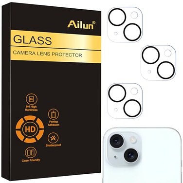 Ailun 3 Pack Camera Lens Protector for iPhone 15 iPhone 14 iPhone 15 PlusiPhone 14 PlusTempered Glass9H HardnessUltra HDAntiScratchCase FriendlyDoes not Affect Night Shots