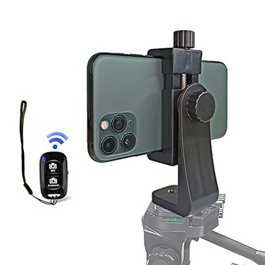 Peastrex Universal Phone Tripod Mount Adapter with ireless Camera Remote Cellphone Holder Vertical and Horizontal Tripod Mount Rotatable Bracket Clamp for iPhone Android Cell Phone Selfie Stick