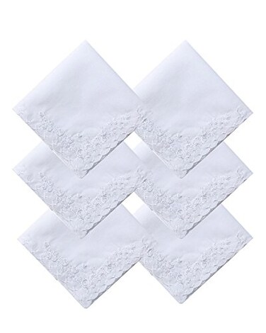 CoCoUSM Womens Large Soft White Embroidered Handkerchiefs 60s Cotton Square 16