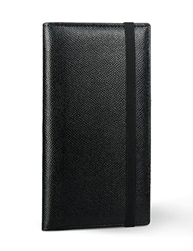 Yarnic Checkbook Cover for Personal Checkbook Checkbook Holder with Pen Holder Builtin Clear Plastic Divider for Duplicate Checks Black