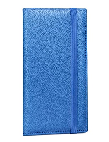 Yarnic Checkbook Cover for Personal Checkbook Checkbook Holder with Pen Holder Builtin Clear Plastic Divider for Duplicate Checks Blue