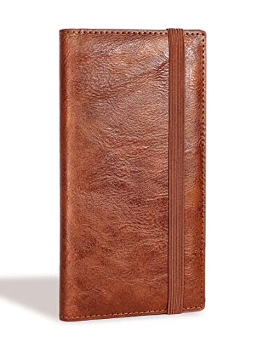 Yarnic Checkbook Cover for Personal Checkbook Checkbook Holder with Pen Holder Builtin Clear Plastic Divider for Duplicate Checks Brown