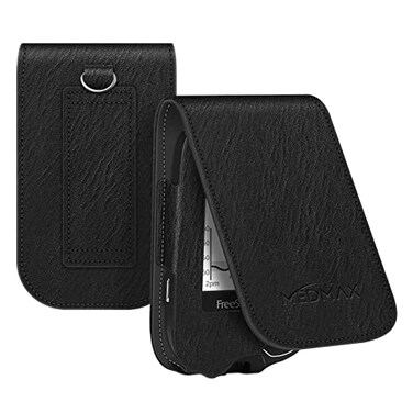 MEDMAX PU Leather Protective Case for Freestyle Libre 3 2 Libre Reader Lightweight Shockproof Diabetic Storage Carrying Case with Carabiner Clip and Handle Black