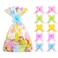 Kolewo4ever 20pcs Basket Bags Pull Bow Set 10 Pieces Easter Cellophane Wrap Plastic Bag 10 Pieces Easter Theme Pull Bow for Gifts Baskets Party Festivals 12x18 inch