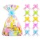 Kolewo4ever 20pcs Basket Bags Pull Bow Set 10 Pieces Easter Cellophane Wrap Plastic Bag 10 Pieces Easter Theme Pull Bow for Gifts Baskets Party Festivals 12x18 inch
