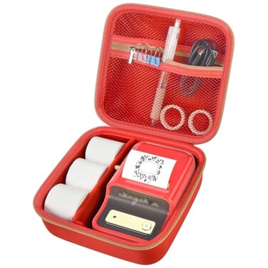 ALKOO Case Compatible with NIIMBOT B21 B1 Label Maker Wireless Thermal Label Printer Holder for Inkless Label Maker Labeling Tapes Refills with Mesh Pocket for Cable Accessories Red