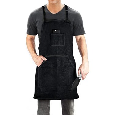Dadidyc Black Denim Aprons for MenWomen with Pockets Tool Apron Waterproof Adjustable Canvas Apron Lightweight Kitchen Apron Work Apron