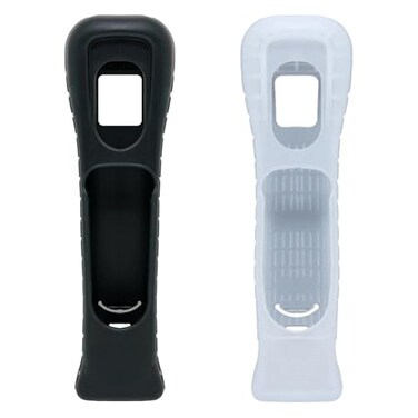 yueton 2pcs Black and White Replacement Extended Silicone Protective Skin Case Cover for Nintendo Wii Motion Plus Remote Controller