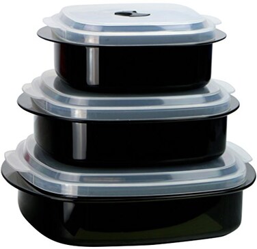 Reston Lloyd Calypso Basics by 6Piece Microwave Cookware Steamer and Storage Set Black