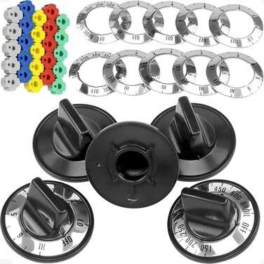 Fetechmate Electric Stove Knobs Replacement for WhirlPool Roper HardWick More KN002 RKE Electric Range Burner Knobs Replace TJKN002RK1035 Pack ABS Stove Top Knobs Replacement with Adapters