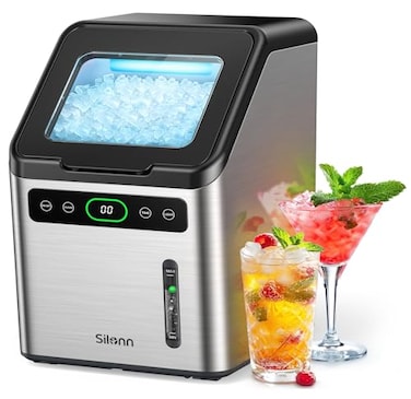 Silonn Nugget Ice Maker Timer Ice Machine with SelfCleaning 45lbs per Day Pebble Ice Maker with Soft Chewable Ice OneClick Operation Ice Machine for Home Kitchen Office