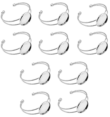 MIAO JIN 10 Pcs 25 mm Adjustable Round Cabochon Bezel Tray Blank Bangle for Crafting DIY Bracelets MakingSilver