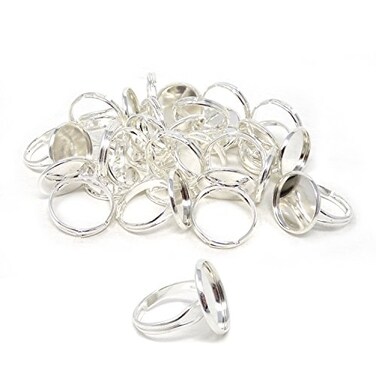 Honbay 20PCS 16mm Adjustable Finger Ring Blank Bases Round Finger Ring Trays Silver