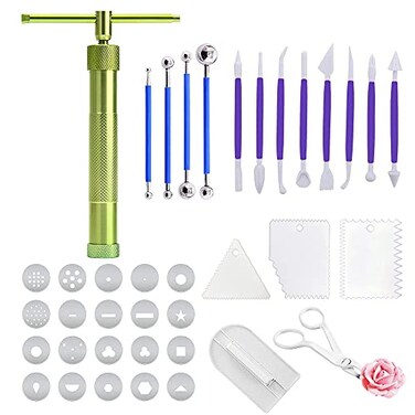Allazone 19 PCS Polymer Clay Extruder kit Rotary Clay Extruder with 20 Tips Sugar Extruder Disks Polymer Clay Cutters Clay DIY Tool for Clay Modeling Tool