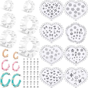 Tanlade 14 Pcs Polymer Clay Molds Cutters 6 Sizes Hoop Guides with 30 Pcs Studs Earrings for Jewelry Making