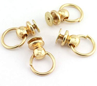 RuiLing 30pcs 8x6mm Screwback Round Head Rivet with Pull Ring Metal Handmade DIY Accessory Nail Heads Stud Leather Craft Screw Rivets Gold