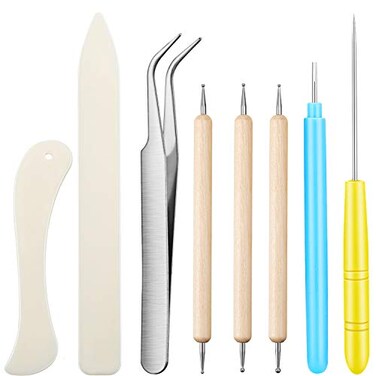 Mudder 8 Pcs Bone Folder Tools Include 2 Pieces Bone Folder Paper Creaser 3 Pieces Double Head Indentation Pens with Sugar Stir Needle Quilling Needle Pen and Tweezers for Card Making Scrapbooking